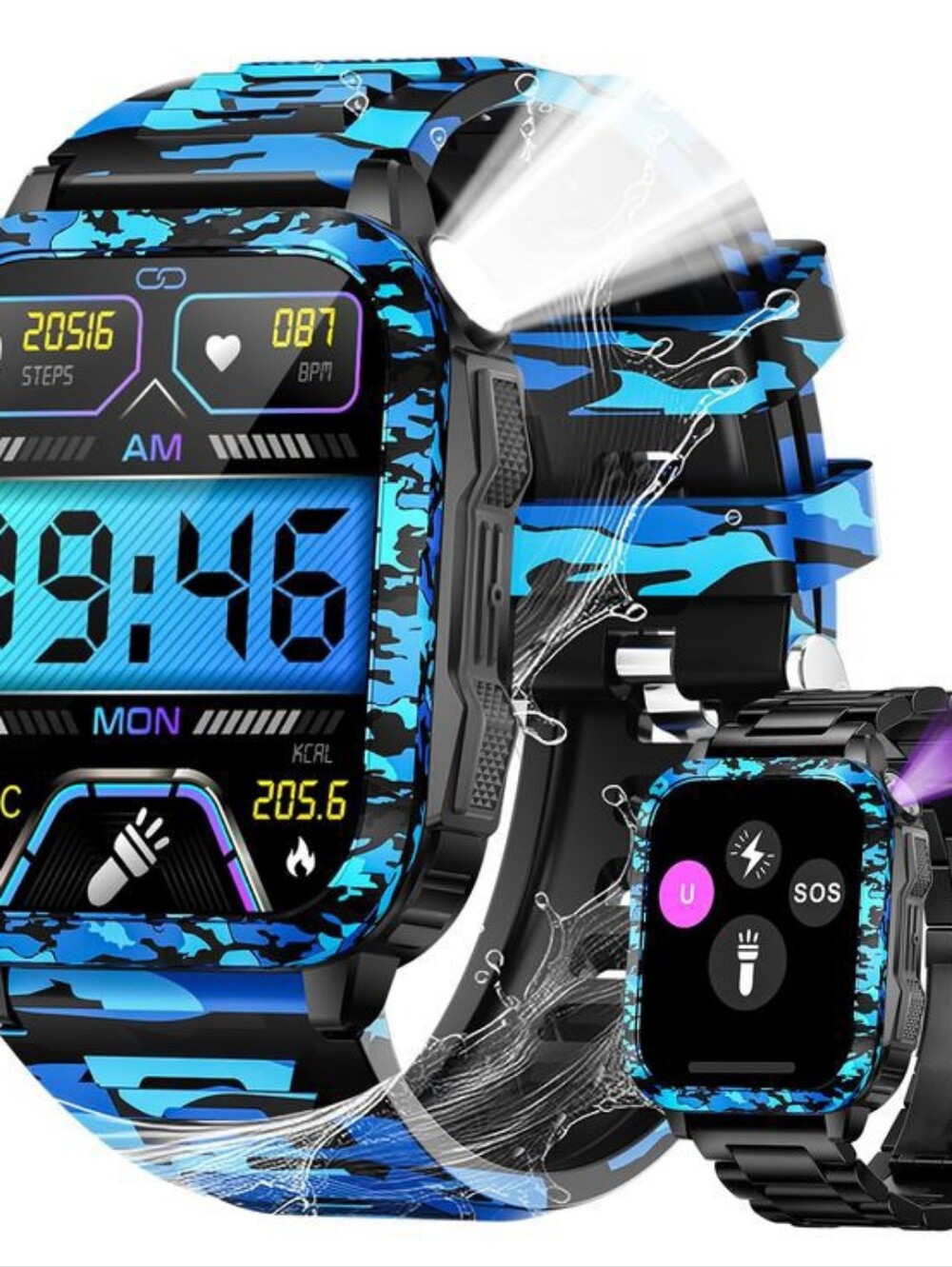 Nike Blue Camouflage Digital Sports Smartwatch with Black Accents